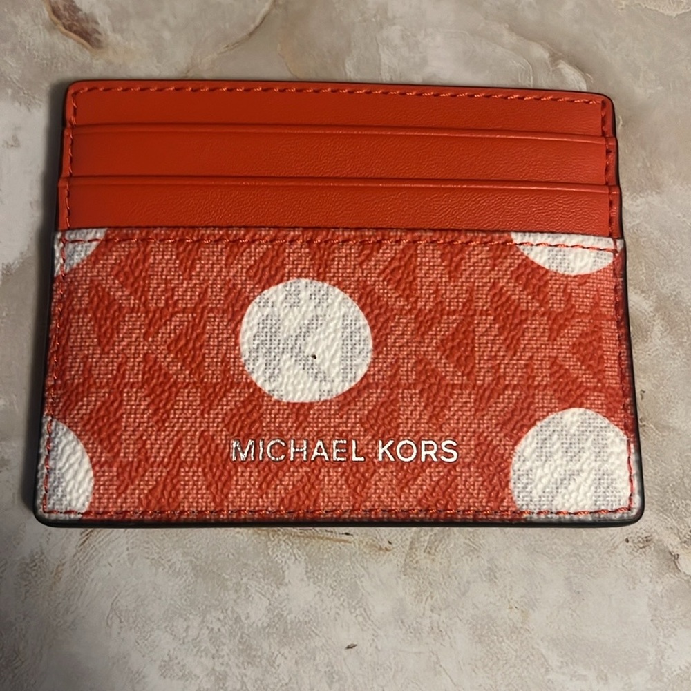 New Michael Kors orange and white dors with MK lettering Holder Card Case